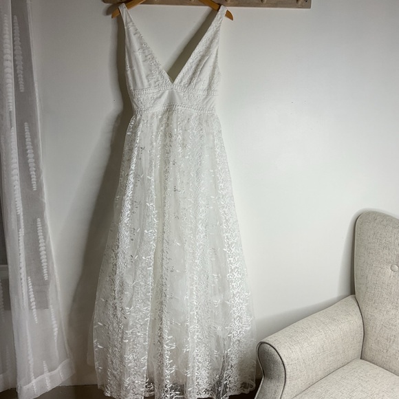 Lulus Sweetest Beloved White Mesh Embroidered Sleeveless Bride Maxi Dress NWT S - Picture 5 of 15
